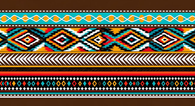 Ethnic textile pattern seamless tribal decorative border design with ornament geometric seamless decoration colorful traditional background wallpaper tapestry bohemian