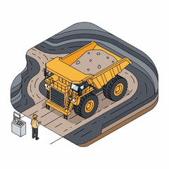 Large yellow mining dump truck loaded with dirt and rocks. © karina