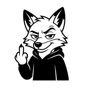 A cartoon fox wearing a hoodie provocatively shows the middle finger, conveying a rebellious and defiant attitude. vector illustration