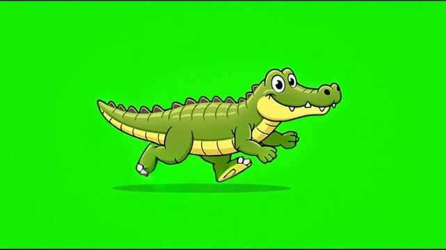 Animated green crocodile character running on green screen