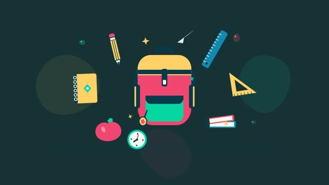 Back to School Supplies Backpack and Stationery Flat Design.