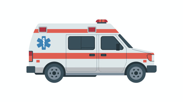 White and red ambulance vehicle with medical star emblem