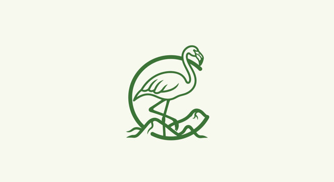 Elegant flamingo logo with circular design element.