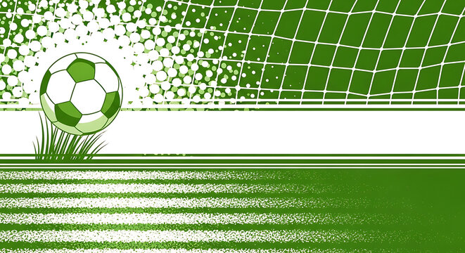 Stylized soccer ball illustration on green grass with a dotted net pattern background football illustration competition training athletic background tournament championship