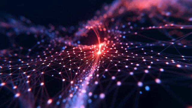 Abstract glowing network lines and particles in motion on a dark background, symbolizing digital connectivity and technology