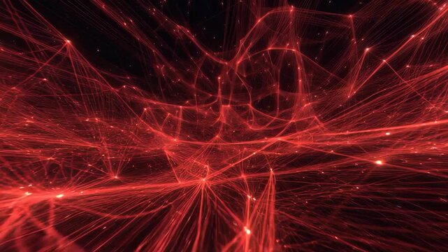 Red glowing filament lines creating an abstract network on a dark backdrop, concept of digital connectivity and energy flow
