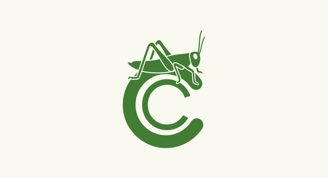 Green Grasshopper Logo Design with Letter C.