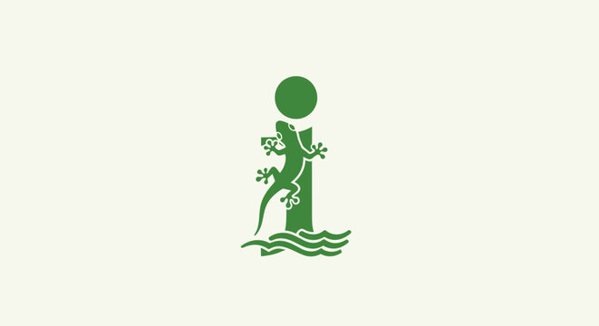 Green lizard icon with circular top and wavy base design.