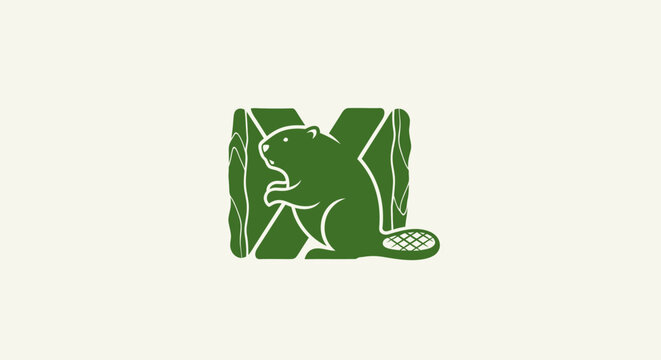Green beaver illustration with flat tail and sharp teeth.
