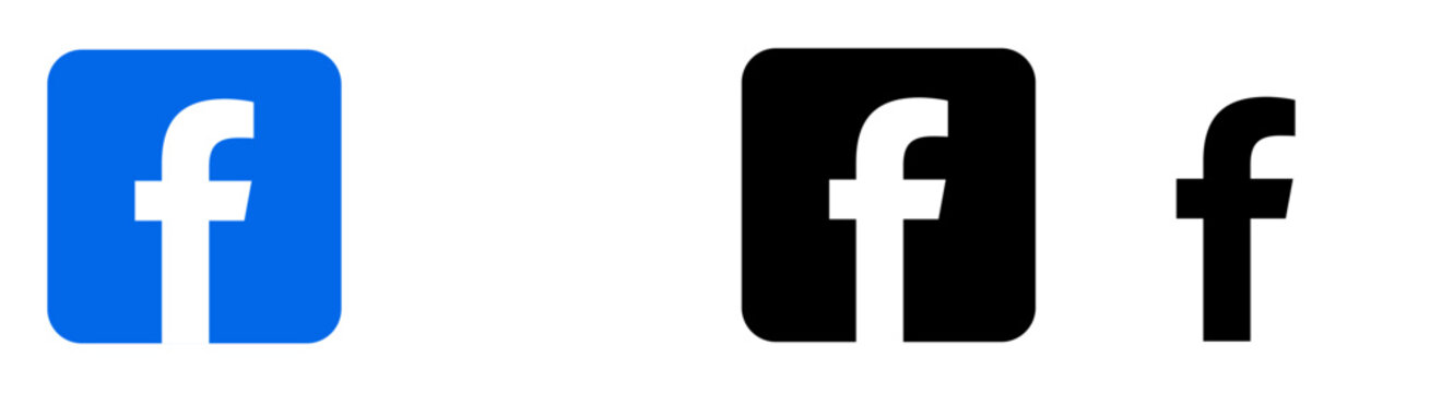 Facebook logo set. Blue, white and black Facebook logos