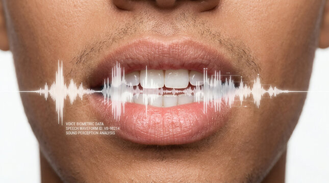 Woman lips speaking sound wave.