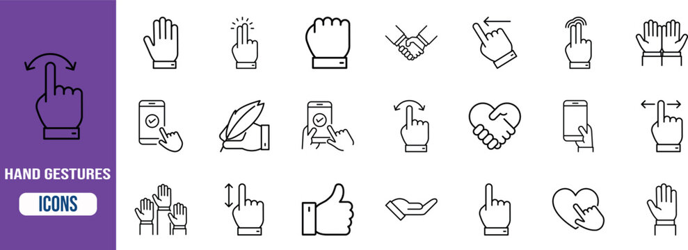 Hand gestures interface icons. hand icon set, finger icon set, phone icon set