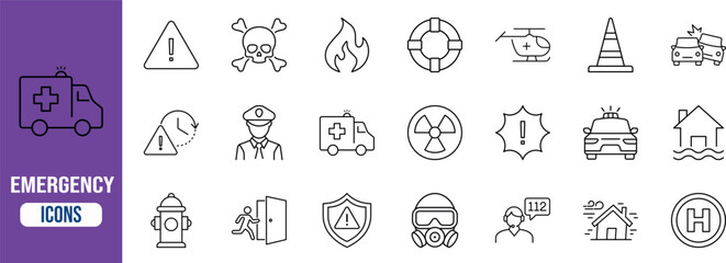 Crisis emergency response line icons. ambulance icon set, police car icon set, fire icon set © Dream Forge Studio 