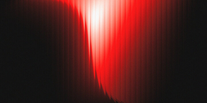 Dark black abstract background with dramatic red spotlight glow on vertical pleated fabric texture, perfect for music concert, nightclub event and luxury fashion brand poster design