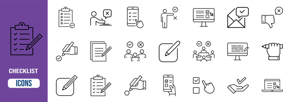 Checklist task management vector icons. checklist icon set, pencil icon set, clipboard icon set
