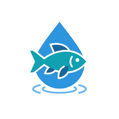 Fototapeta premium Fish icon inside solid blue water drop.