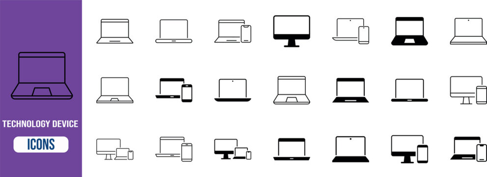 Technology responsive devices vector icons. laptop icon set, desktop icon set, smartphone icon set