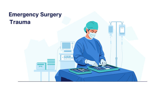 Emergency Surgery Trauma: Surgeon Prepares Instruments in Operating Room