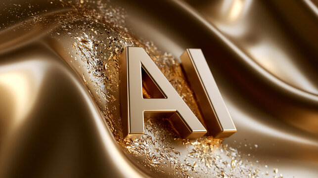 Goldene Buchstaben AI liegen auf gl&auml;nzend goldener Metalloberfl&auml;che