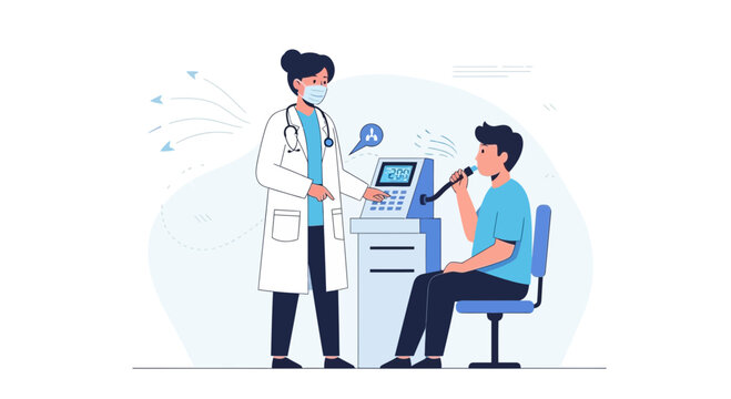 Doctor performing lung function test on patient with spirometer for respiratory health checkup