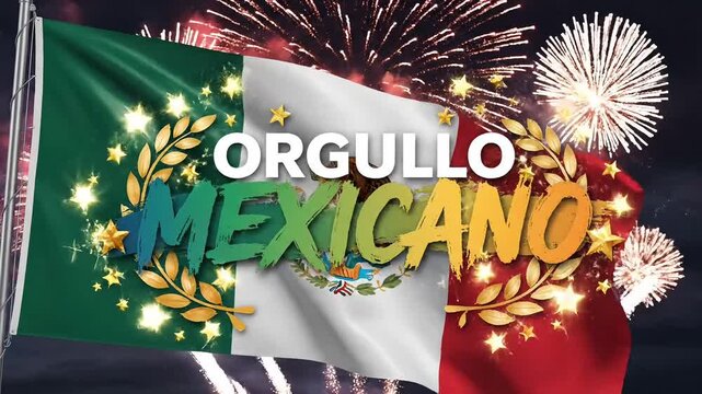 Vibrant Mexican flag waves proudly amidst a celebratory fireworks display