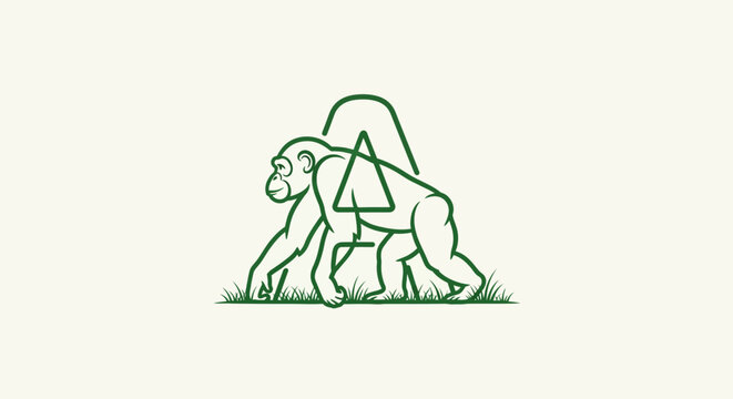 Illustrated Gorilla with Geometric Triangle Design.