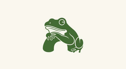 Fototapeta premium Green cartoon frog illustration with simple design.
