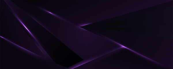 Fototapeta premium Abstract dark purple geometric background with glowing neon light lines