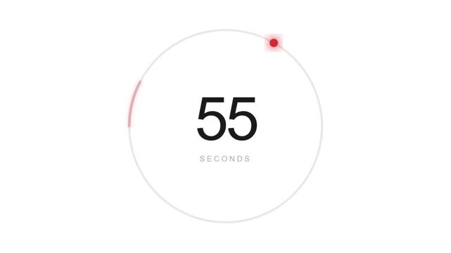 60 Second Minimalist Circular Countdown Timer With Red Progress Dot And Simple Typography On White Background