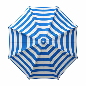 Top View Blue and White Striped Beach Umbrella Isolated on Transparent Background