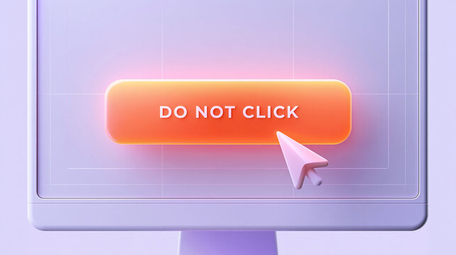Computermonitor zeigt roten Button mit Aufschrift DO NOT CLICK und Mauszeiger