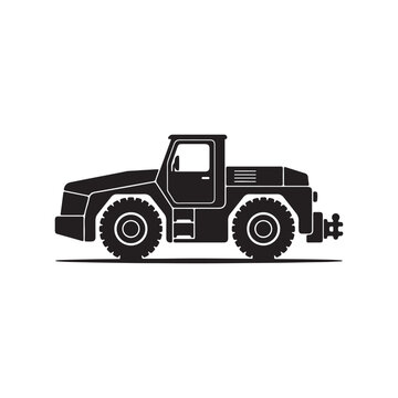 Heavy duty industrial airport tug vehicle silhouette with silhouette industrial aviation