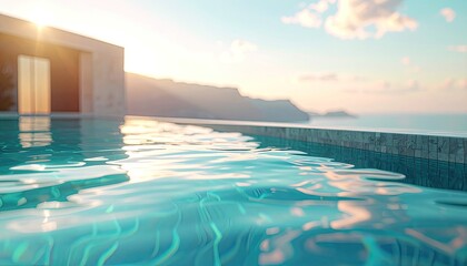 Fototapeta premium Luxury Infinity Pool Overlooking Ocean at Sunset.