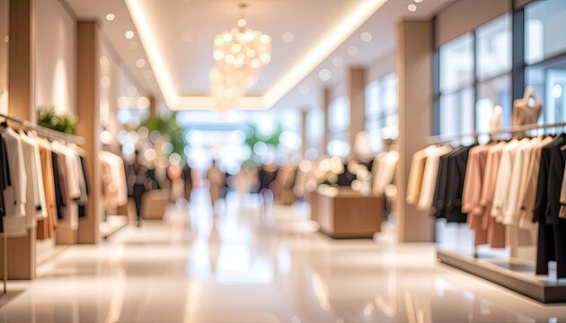 Luxury Fashion Boutique Interior with Clothing Racks and Elegant Decor.