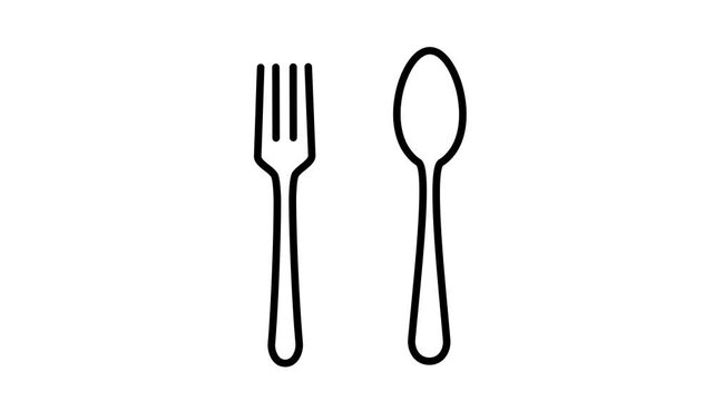 Fork and spoon animated icon for restaurant cutlery. Culinary food, dining, eating, utensil, dishware, and silverware animation video
