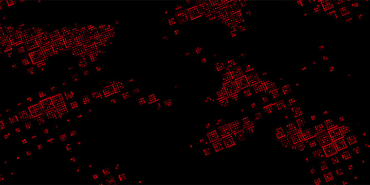 Red Pixel Grid Abstract Pattern With Digital Technology And Binary Style Glowing Squares On Black
