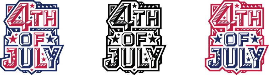 4th of july patriotic typography designs in red white blue and black for independence day celebrations © JG CREATIVES