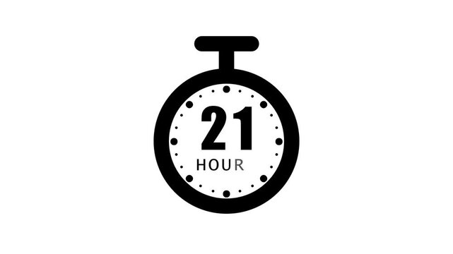 Analog clock with 21 hour o'clock isolated on white background