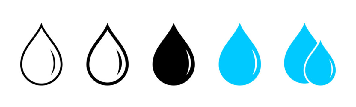 water drop icons, liquid raindrops symbol