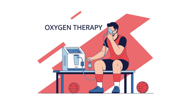Athlete recovering with oxygen therapy machine after sports injury