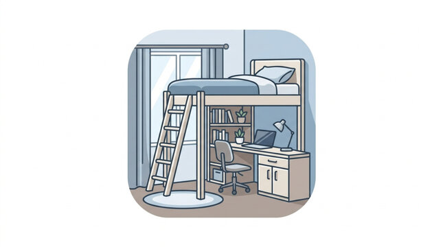 Loft bed with desk and storage for small room.