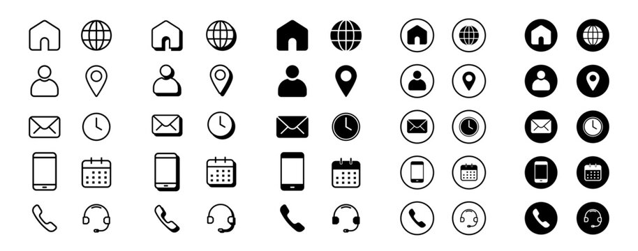 Web Contact icons. Website homepage, Business card and invitation card or flyer icons