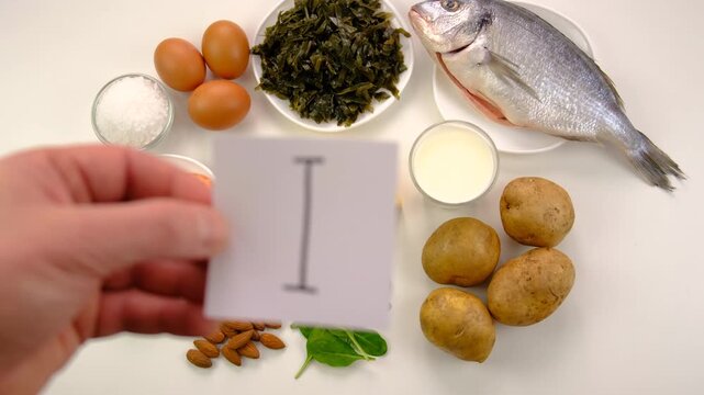 Foods that contain iodine. Selective focus.