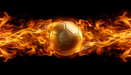 Fototapeta premium Fiery soccer ball dramatic sports concept with golden football and flames
