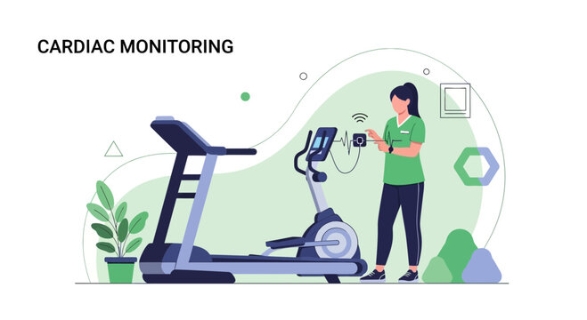 Cardiac Monitoring: Woman Using Treadmill with Heart Rate Monitor in Medical Setting
