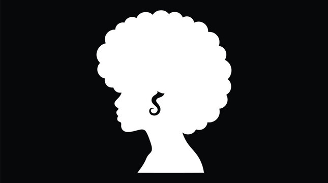 Minimalist vector illustration showing a side profile of a woman with a large curly afro