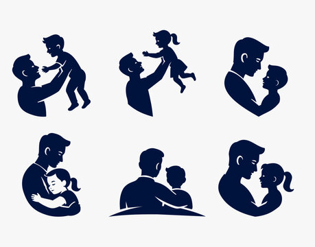 Happy Fatherhood Silhouette Set with Kids Vector