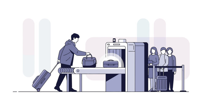 Airport Security Scan: Traveler Submits Luggage for X-ray Inspection
