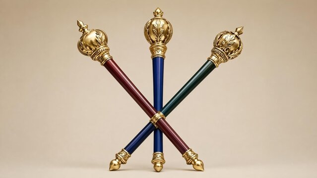baton. Three ceremonial batons crossed together against a simple background. event programs, museum guides, designed for cultural heritage projects and event programs, preserves heritage.