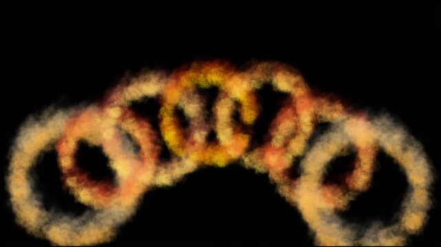 Glowing Fire Smoke Rings Forming an Arch on Black Background, Mystical Energy Portal Concept for Cinematic Video Editing and Motion Graphics, 4K Ultra HD Seamless Loop